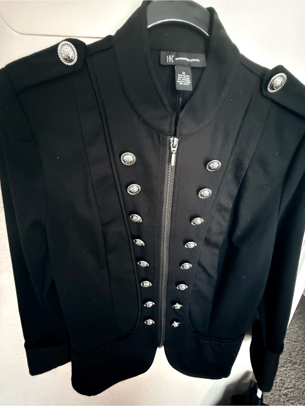 INC International Concepts Black Military-Inspired Zip Jacket- Size M
